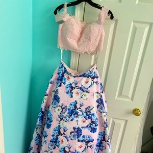 Ellie Wilde Two Piece Floral Prom Dress